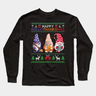 Halloween Thanksgiving Christmas Happy HalloThanksMas Gnomes T-Shirt Long Sleeve T-Shirt